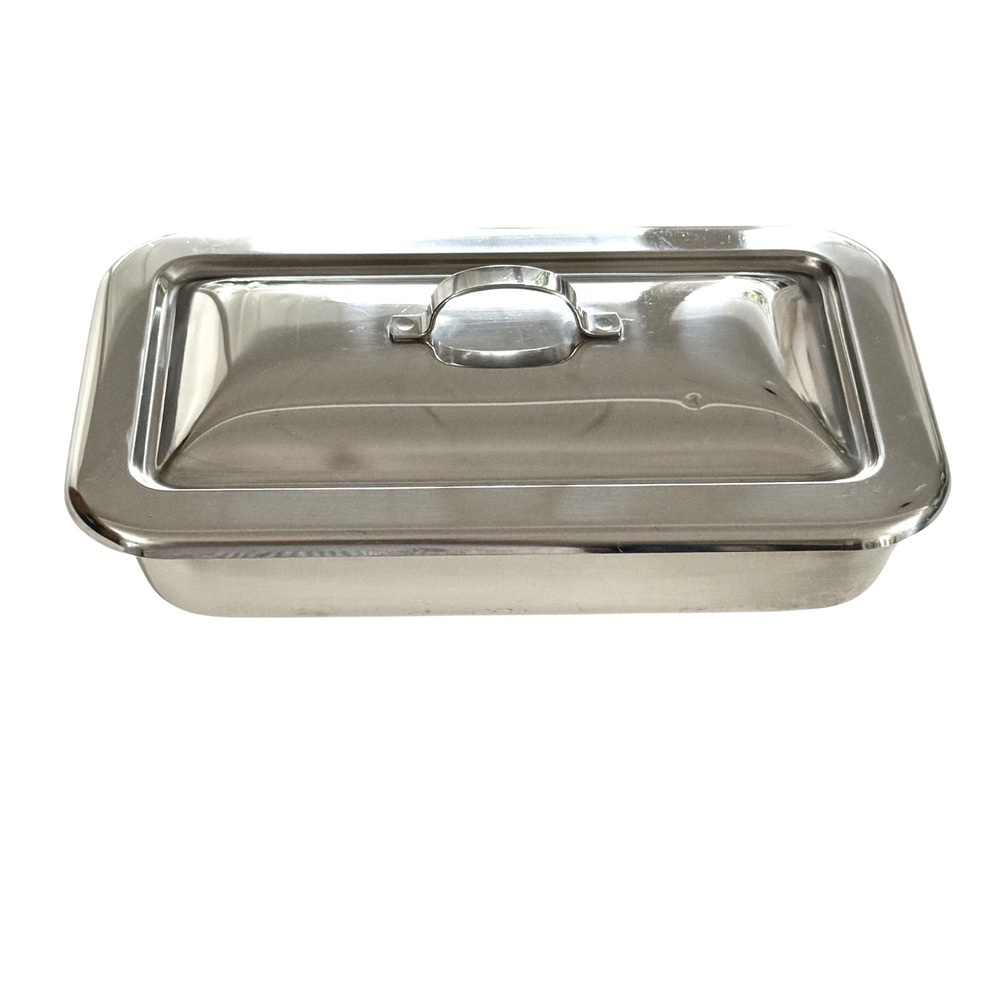 Vintage Vollrath Stainless Steel Covered Box Tray With Lid USA Medical Kitchen